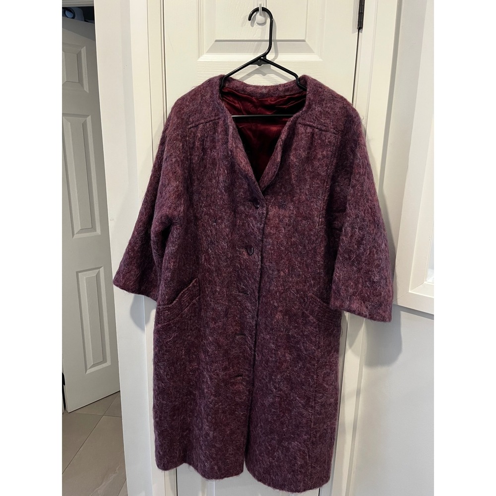 Bardolino Mohair Blend Coat Women's Purple Tweed Button Up‎ Mid Length England - Picture 3 of 12